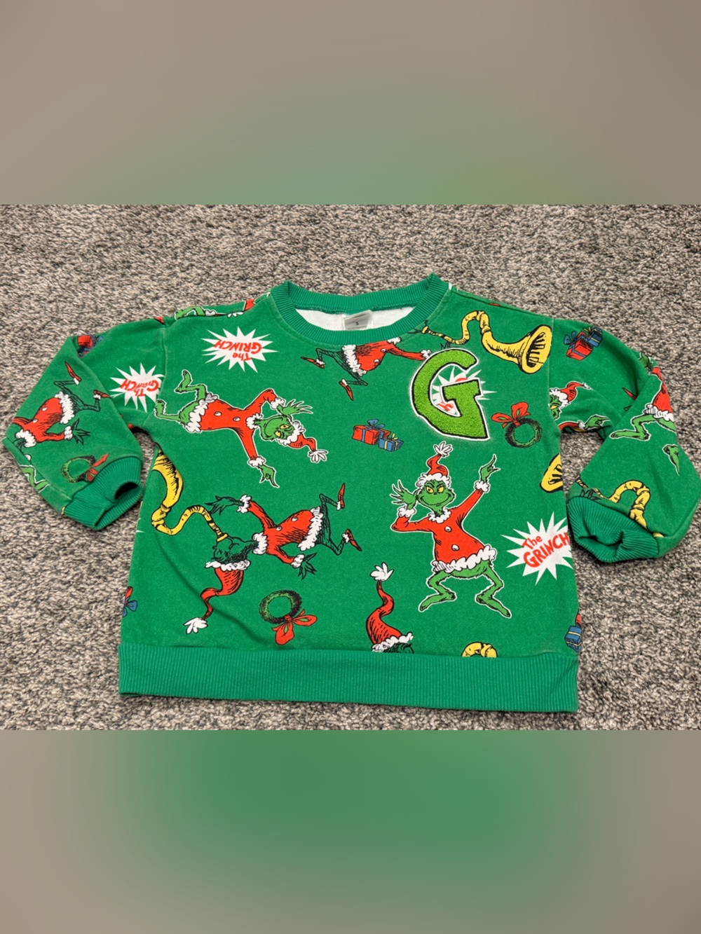 Dr. Seuss The Grinch Christmas Sweatshirt Kids Size 5 Green Holiday Pullover